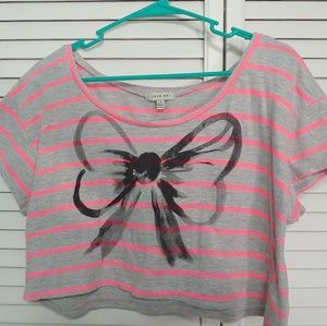 Grey and Pink striped crop top with black bow